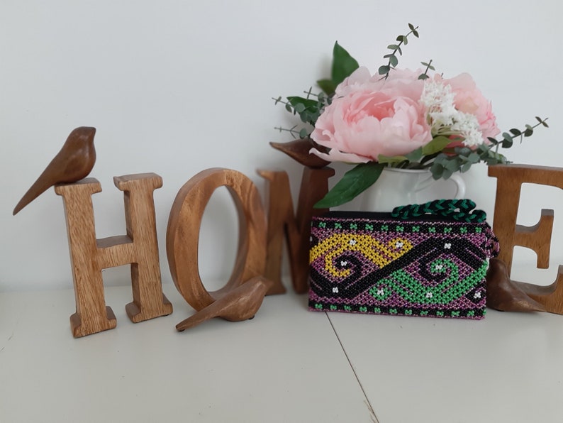 Green Black Yellow Purple Purse Tribal Borneo Pattern Style Beaded Purse Clutch with Wrist Strap Handmade Gift For Women Mom Gift Birthday