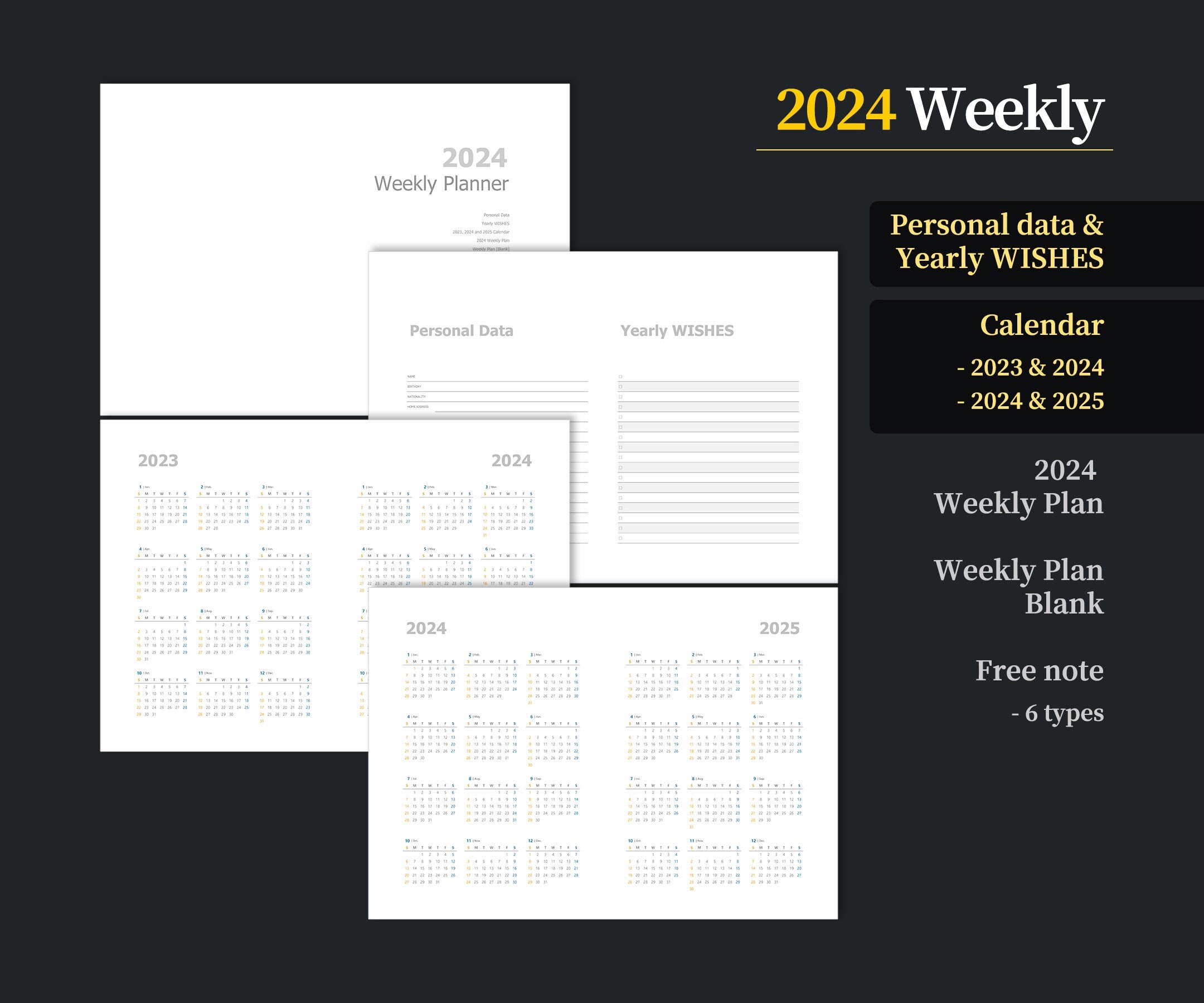 Weekly 2024 Dated & Blank Undated, Calendar, Free Note Printable ...