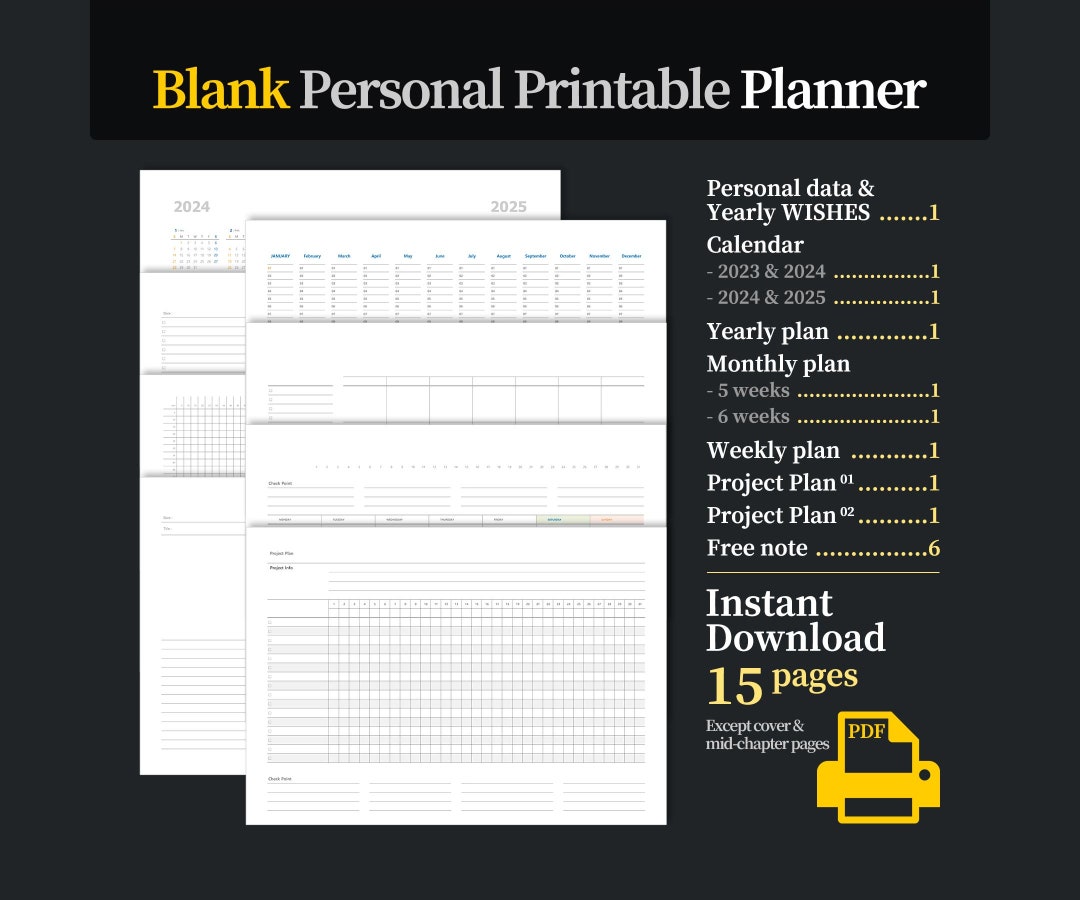 Blank Undated Yearly, Monthly, Weekly, Project, Free Note & 2023-2025 Calendar Printable Template, Desk, Wall Planner, A4/letter - Etsy free-printable-weekly-planner-for-january-6-to-january-12-2025