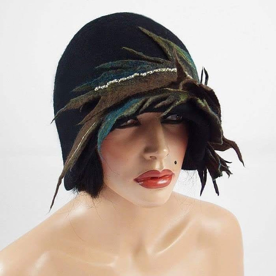 Peacock Hat Felted Hat Flapper 1920s Nunofelt felt Hat | Etsy