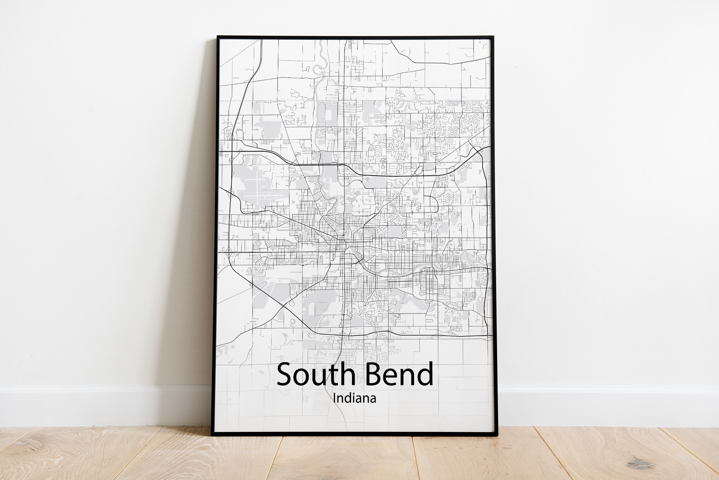 South Bend Indiana Minimalist Map Print - Minimalist Map of South Bend ...