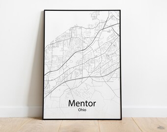 Impression de carte minimaliste Mentor Ohio - carte minimaliste de Mentor Ohio affiche - cadeau d'art mural - téléchargement numérique