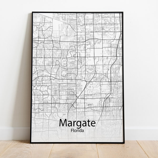 Margate Florida Minimalist Map Print - Minimalist Map of Margate Florida Poster - Wall Art Gift - Digital Download