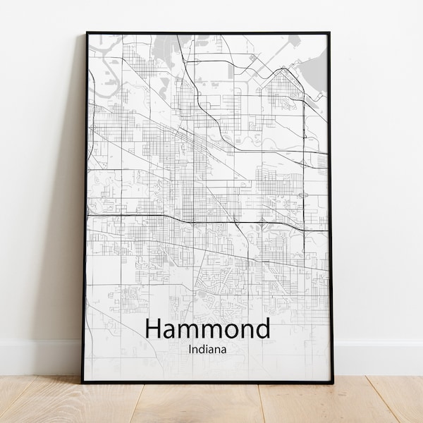 Hammond Indiana Minimalist Map Print - Minimalist Map of Hammond Indiana Poster - Wall Art Gift - Digital Download