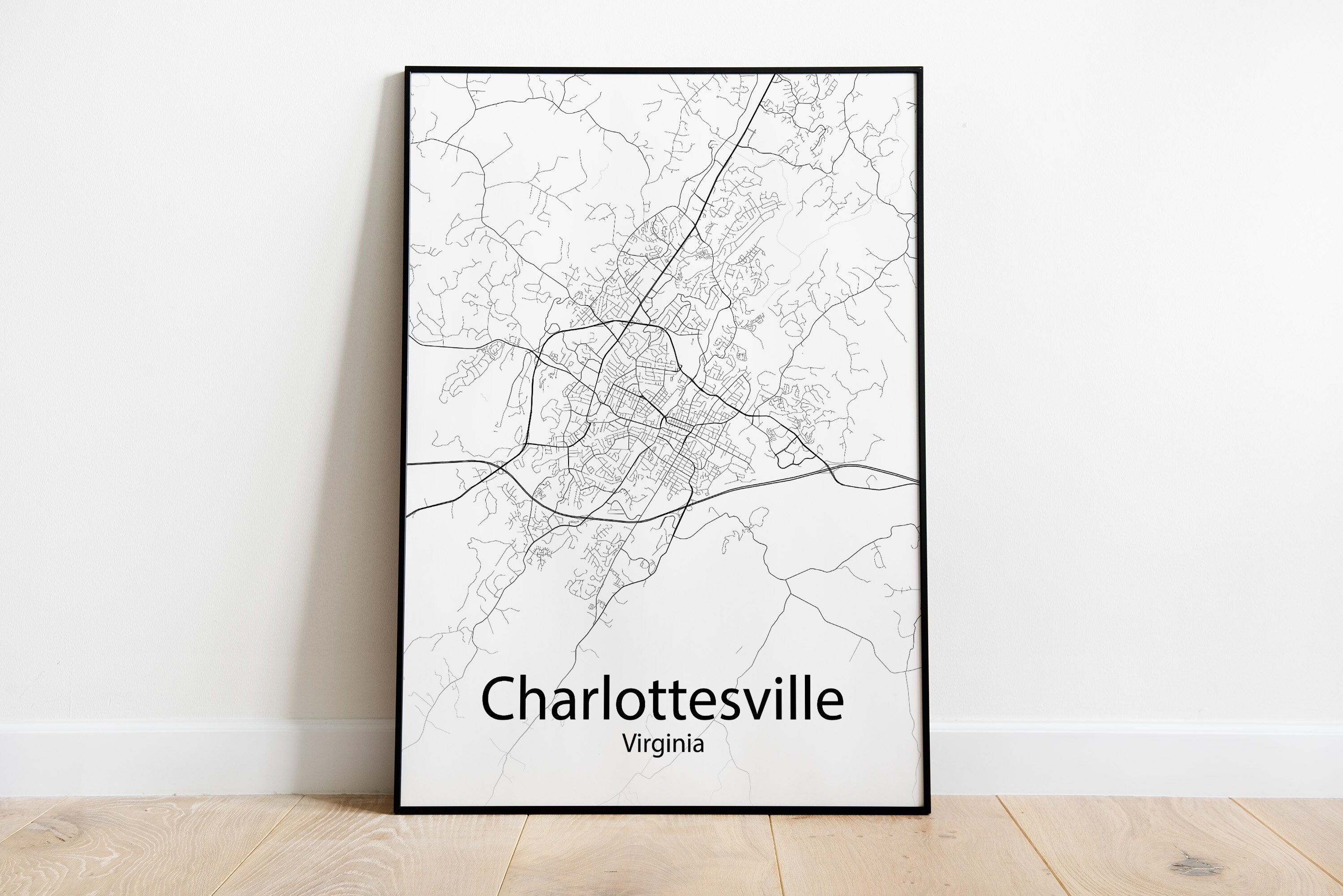 Charlottesville Virginia Minimalist Map Print Minimalist Map of Charlottesville Virginia Poster ...