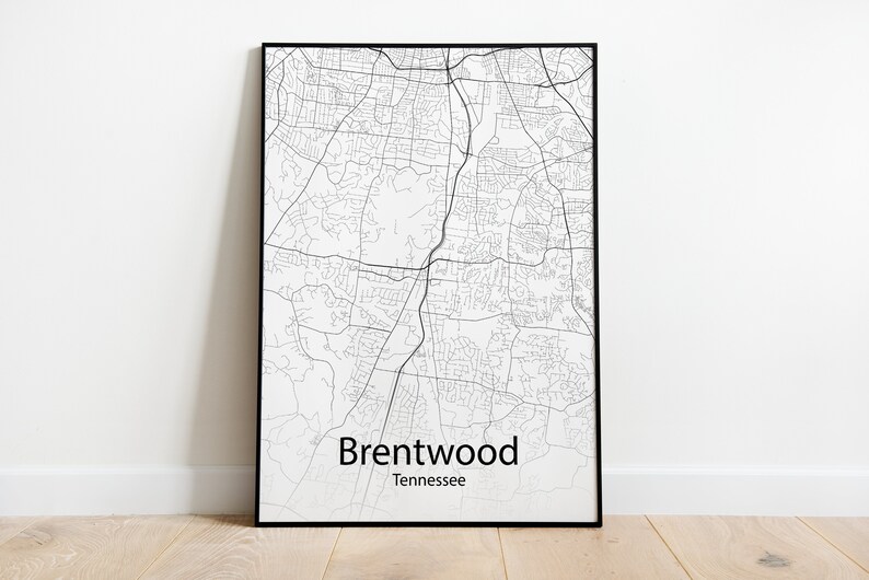 Brentwood Tennessee Minimalist Map Print Minimalist Map of Brentwood ...