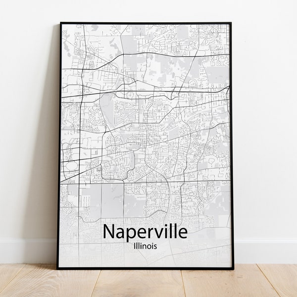 Naperville Illinois Minimalist Map Print - Minimalist Map of Naperville Illinois Poster - Wall Art Gift - Digital Download