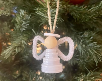 Buttons and wooden bead angel ornament DIY craft kit .