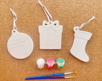 Ceramic ornament painting kit, Christmas ornaments craft kit.