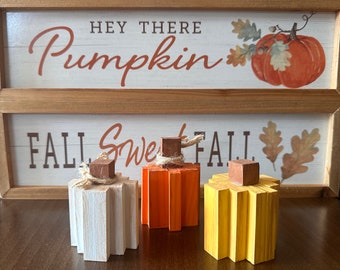 Wooden pumpkin DIY craft kit for fall and thanksgiving.