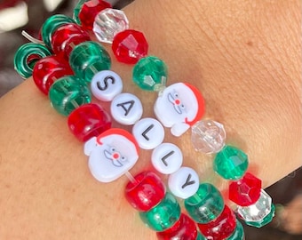 DIY Christmas Bracelet Kit, Personalized Name, Santa Beads