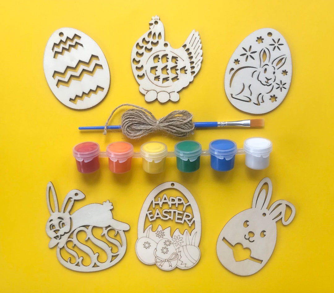 Easter Wood Ornaments Paint Kit, Easter Wooden Shapes Ornaments, Easter