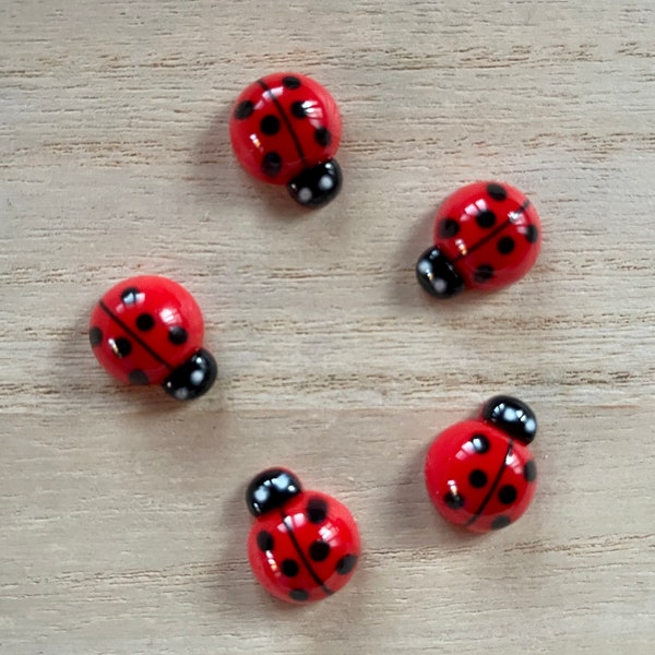 Resin lady bugs flat back cabochons for crafts and scrapbooking projects.