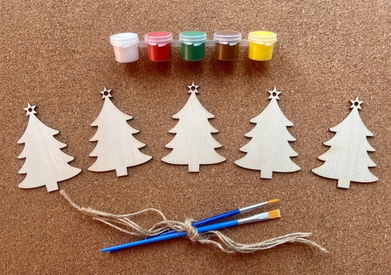 Wooden Christmas Trees Ornament Coloring Kit, Christmas Ornaments