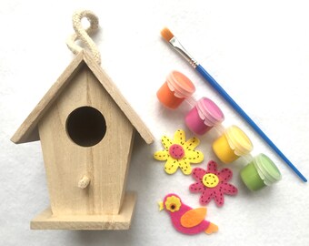 Bird House Painting Kit, Kids Craft, Felt Flowers