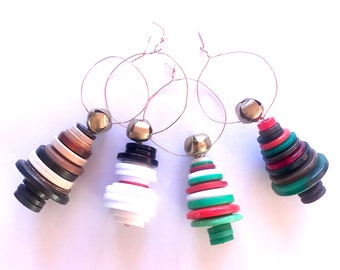 Handmade Buttons Christmas Tree and Snowman Ornament, DIY Kit Available