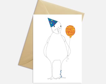 Happy Birthday Card, Funny Birthday Card, Card for Boyfriend, Husband, Balloon, Birthday for Dad, Seagull Bird Card, Birthday for Son, Him