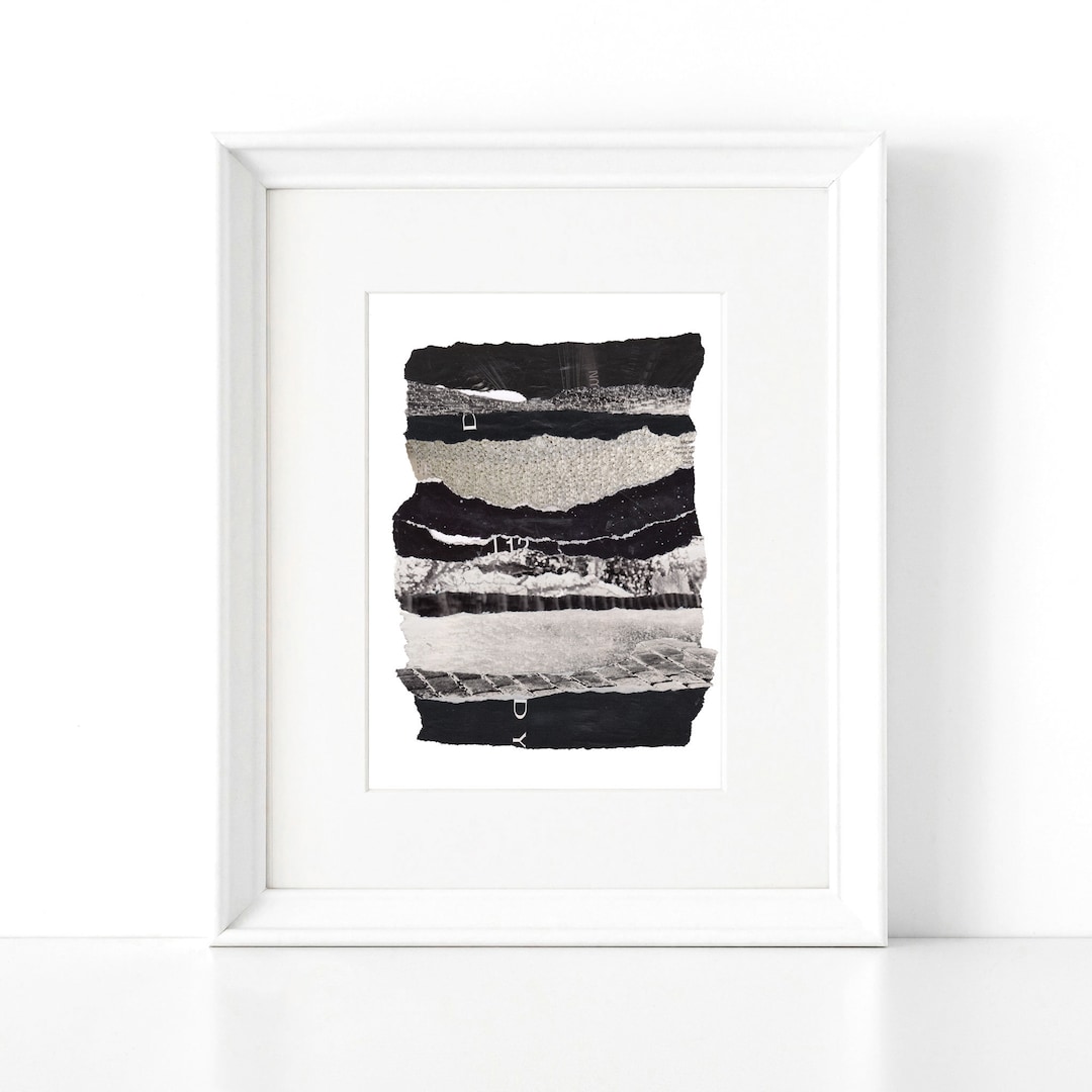 Paper Collage Art Abstract Wall Decor Modern Black and White ...
