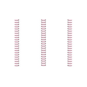 May include: Three pink coil binding spines on a white background. Each spine has a series of pink plastic covers connected by a black metal coil. The spines are evenly spaced and vertically aligned.