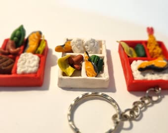 Polymer Clay Food Schlüsselanhänger: Japanische Miniatur Bento Box, Ramen, Onigiri
