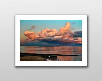Art Print of a Large Pink Cloud Over the Sea - Cloudscape, Sea Print, Sunset, Sky Art