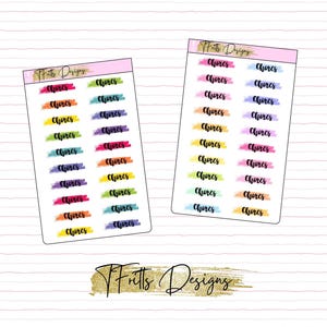 May include: Two sheets of colorful stickers with the word "Chores" written on each sticker. The stickers are arranged in two columns and have a rainbow gradient.