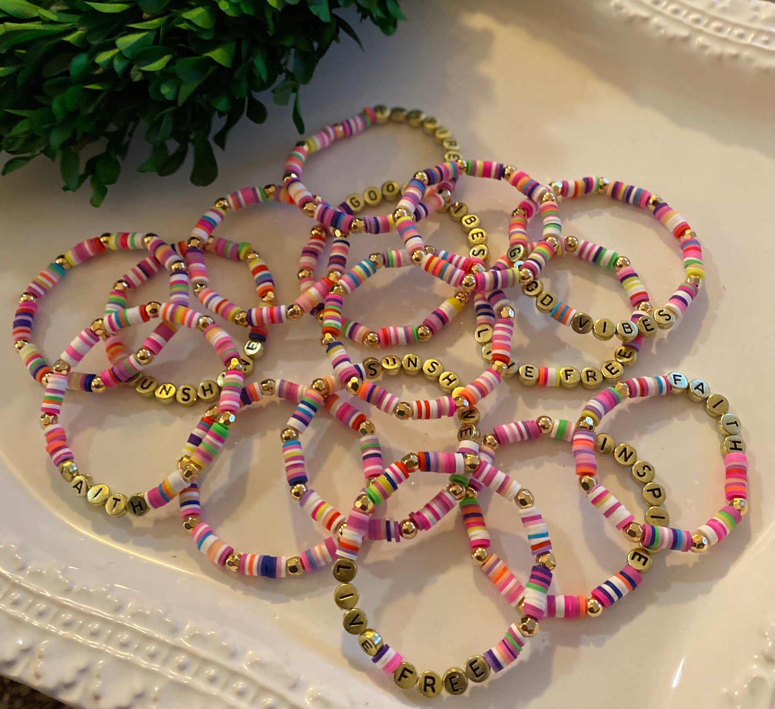 Clay Disc Bracelet Colorful Bracelet Positive Message Etsy