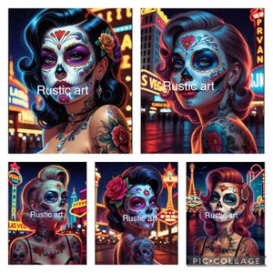 Pinup girl day of the dead art  digital download x5