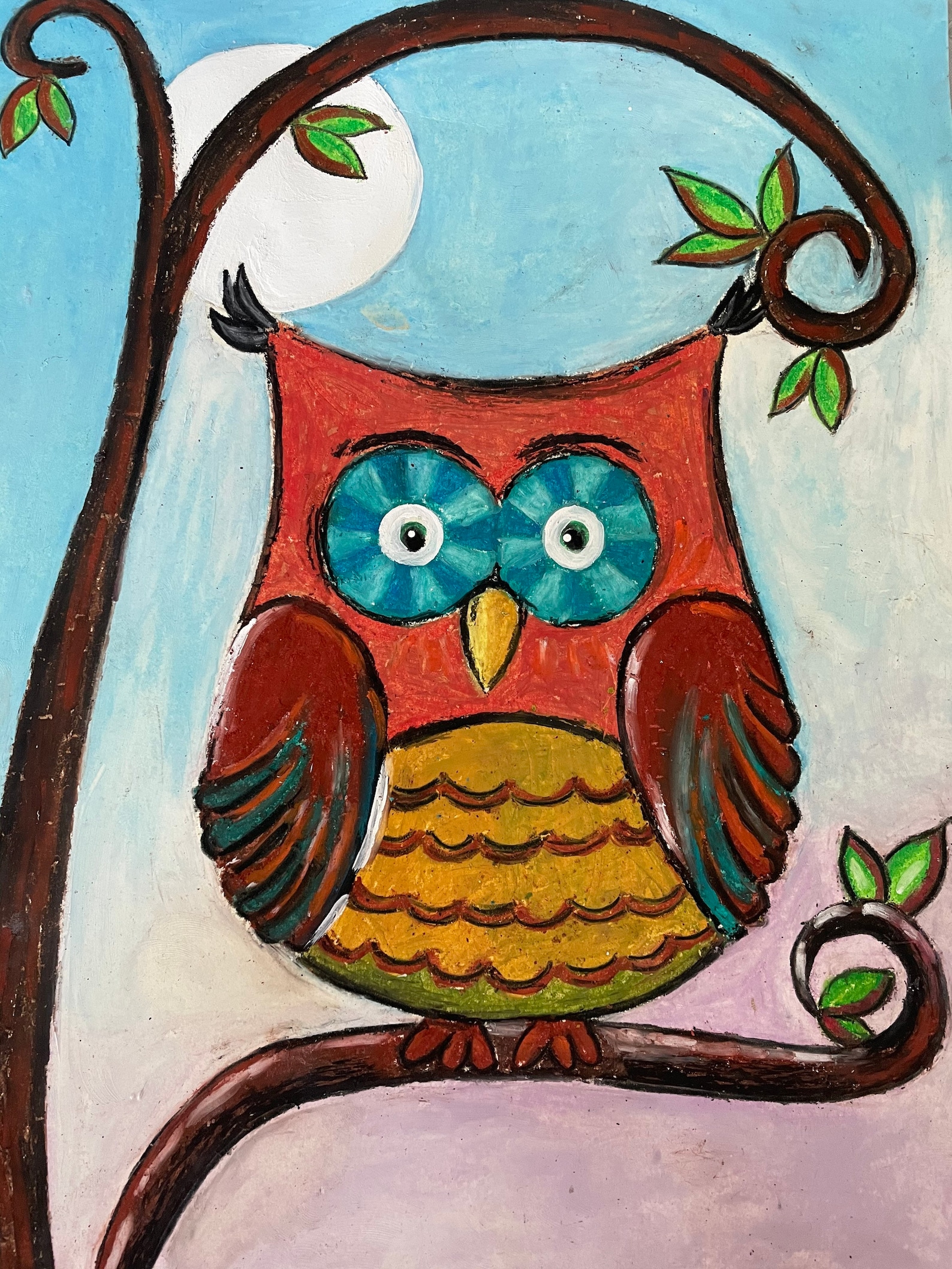 Owl Oil Pastel Painting Etsy