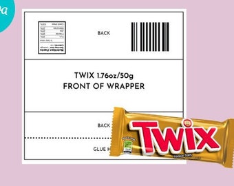 Plantilla de envoltorio twix en blanco, etiqueta twix diy personalizada, favor de fiesta personalizado, decoración imprimible, descarga instantánea, etiqueta de chocolate twix editable