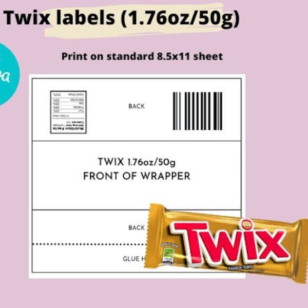 Modèle d'emballage de twix vierge, étiquette de twix bricolage personnalisé, faveur de fête personnalisée, décor imprimable, téléchargement instantané, étiquette de chocolat twix modifiable