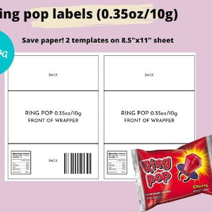 Blank ring pop wrapper template,custom diy ring pop label,personalized party favor,printable decor,instant download,editable ring popwrapper