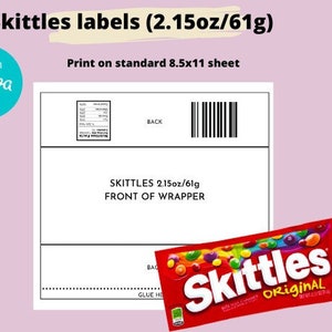 Blank Skittles wrapper template,custom diy Skittles label,personalized party favor,printable decor,instant download,editable skittles label