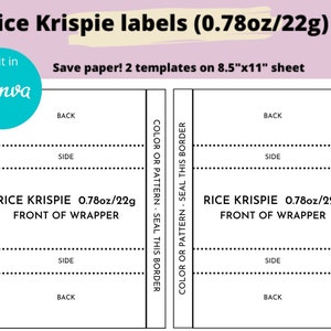 DIY Rice Krispies Vorlage,personalisierte Reis Krispy Leckerei Etikett,anpassbar,sofortiger Download,Canva,benutzerdefinierte Party gefallen,druckbar,bearbeitbar