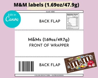 Blank MM wrapper template,MM candy,MM wrapper,birthday party favor,custom chocolate wrap,canva,personalized, instant download, editable