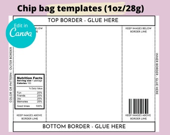 Chip bag template,printable party favor,customizable bag wrapper for birthday decor,diy design,instant download,canva,wrapper,party,editable