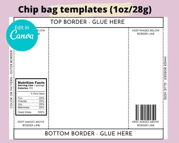 Christmas Chip Bag Wrapper EDITABLE Template. Personalised Party