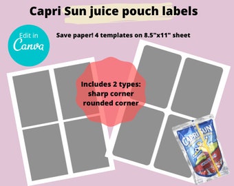 Capri Sun template,blank,juice pouch label,instant download,birthday party favor,canva,editable wrapper,custom printable decor,design,DIY