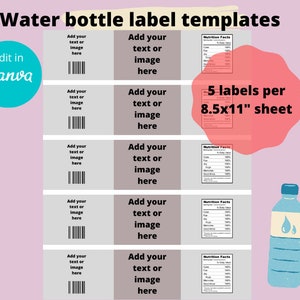 personalized water bottle labels,printable template,birthday party favor,instant download,custom wrapper,party decoration, editable template
