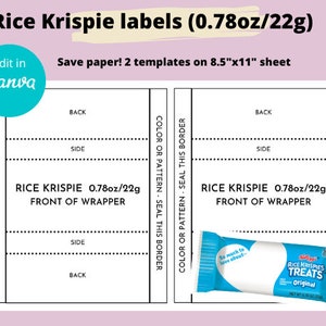 Rice Krispies template,rice krispy treat personalized labe,rice krispies custom template,instant download,canva,rice krispies,wrapper,treat
