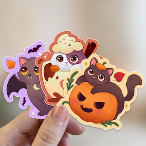 Paquet d’autocollants de chat d’automne, pack d’autocollants de chat d’automne, autocollant de chat de citrouille, autocollants de chat en vinyle, autocollants de chat d’Halloween