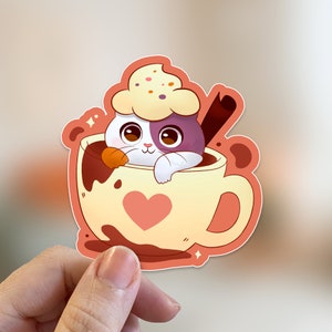 Autocollant de chat de café, autocollant de chat mignon, autocollant de chat au lait, autocollant de vinyle de chat, autocollant de café, autocollant mignon, autocollant de chat confortable, autocollant de vinyle