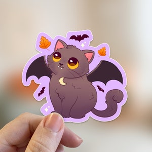 Autocollant de chat vampire, autocollant de chat chauve-souris, autocollant en vinyle d’Halloween, autocollant effrayant, autocollant en vinyle de chat, autocollant de chat chauve-souris, autocollant mignon