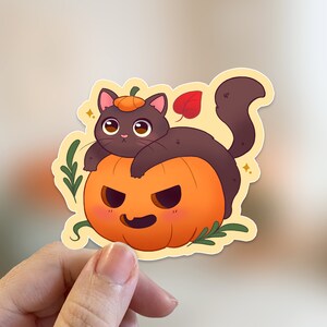 Autocollant de chat citrouille, chat noir Halloween, autocollant en vinyle d’Halloween, autocollant en vinyle de chat, autocollant de citrouille mignon