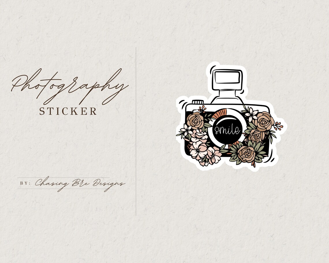 Floral Camera Sticker Watercolor Photography Sticker Laptop Etsy