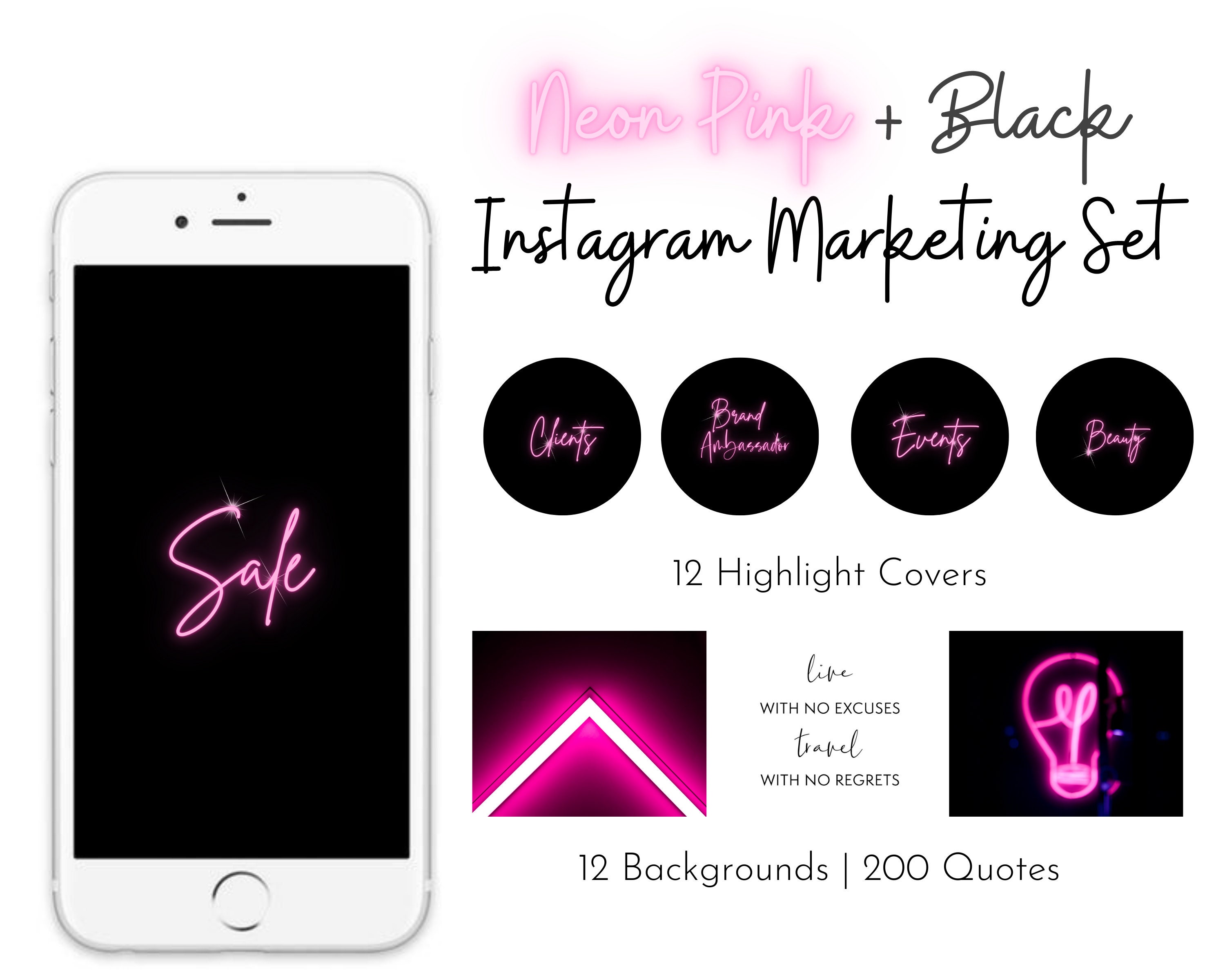 Neon Pink and Black Instagram Branding Insta Stories Insta | Etsy