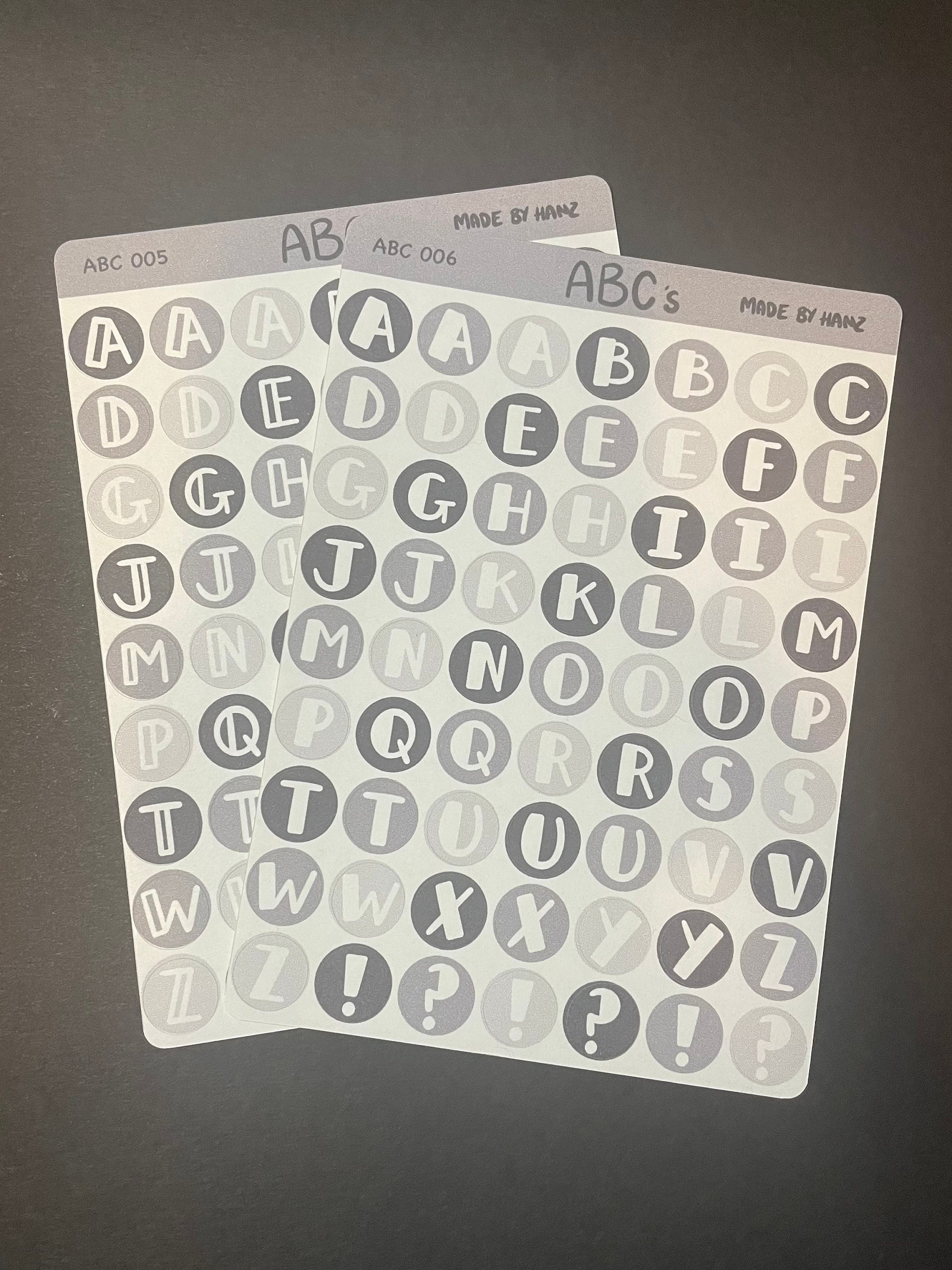 Abcs A6 Sticker Sheet. Greyscale Circular Stickers With White Font. - Etsy
