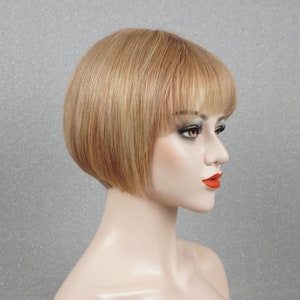 Med-Blonde Light Blonde Highlight Human Hair Bob Wig with Bangs 8in Customizable None-Lace Wigs