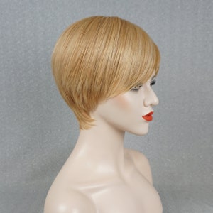 Golden Blonde Human Hair Short Wig with Bangs Shag Cut Customizable None-Lace Wigs