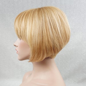 Golden Blonde Highlight Bob Wig: 100% Human Hair Full Cap Wig